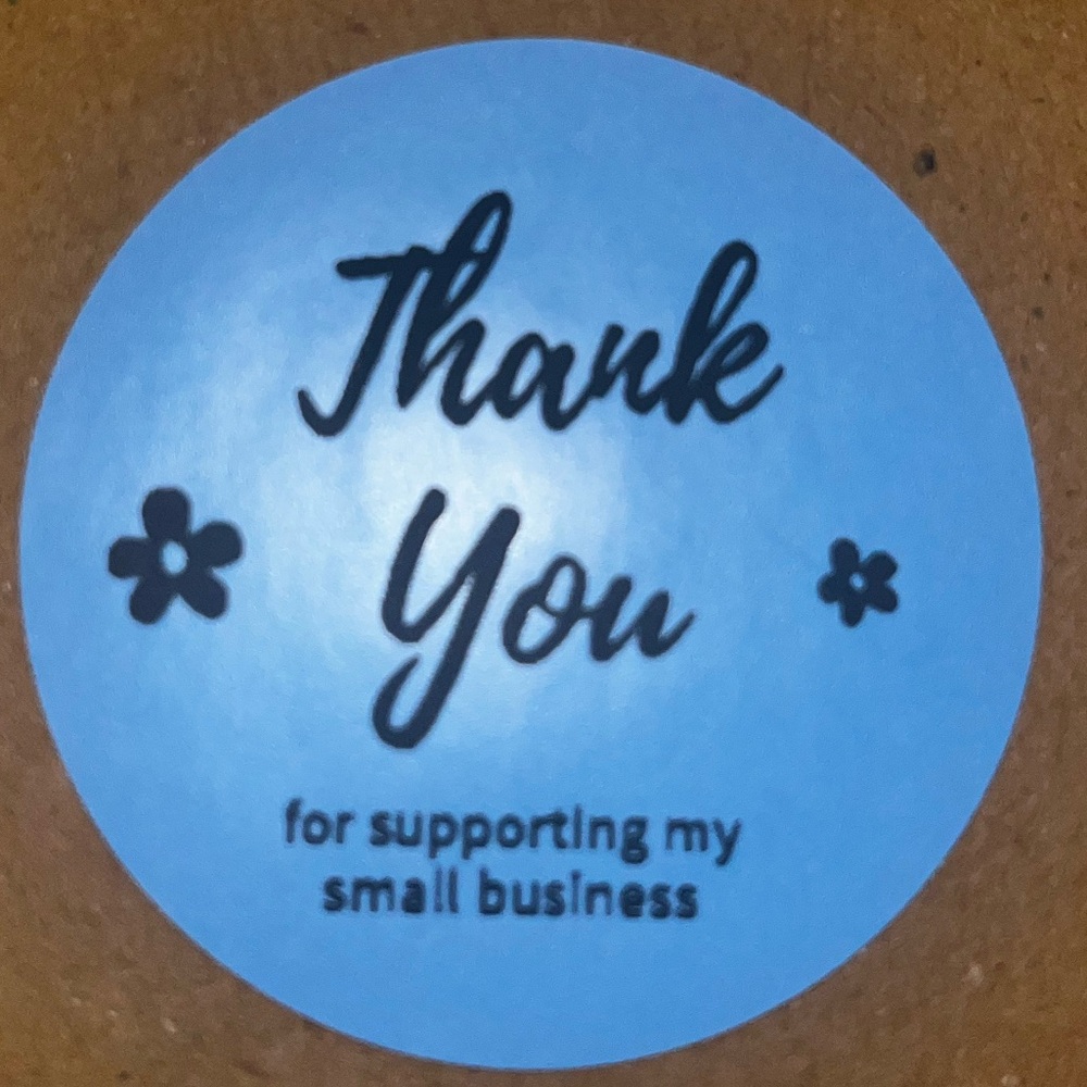 (50) 2” Thank Youu For Supporting My Small Business Stickers Blue Hand Crafted